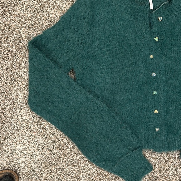 Free People Celeste Cardi Sweater Top in Uncut Emerald Small - Picture 8 of 9